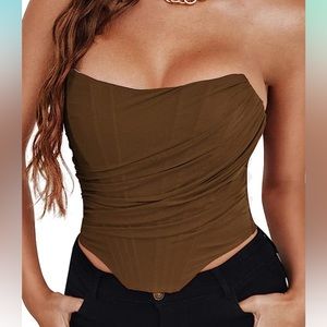 NWT fashion, brown ,sleeveless, strapless, roached mesh, corset. Size XL.